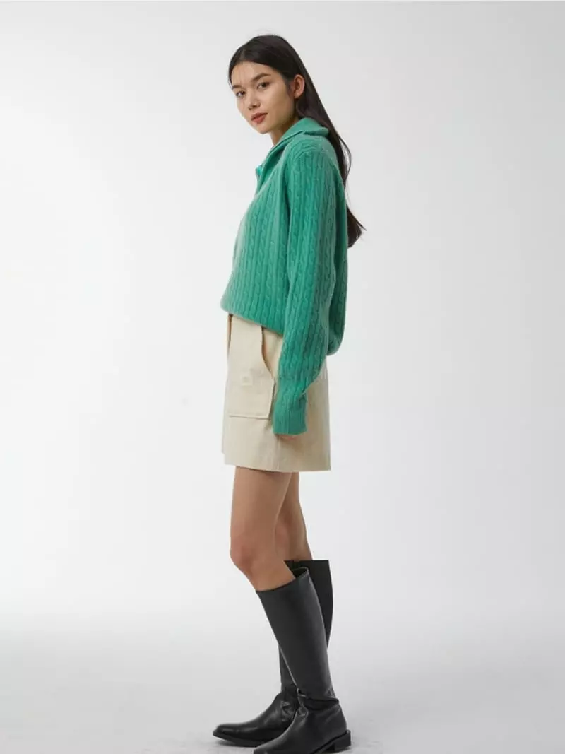 Ifuhouse - Korean Women Fashion - #thelittlethings - Cable Zip-up Knit Tee - 3