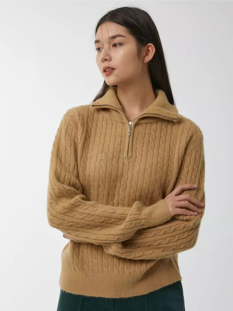 Ifuhouse - Korean Women Fashion - #womensfashion - Cable Zip-up Knit Tee - 7