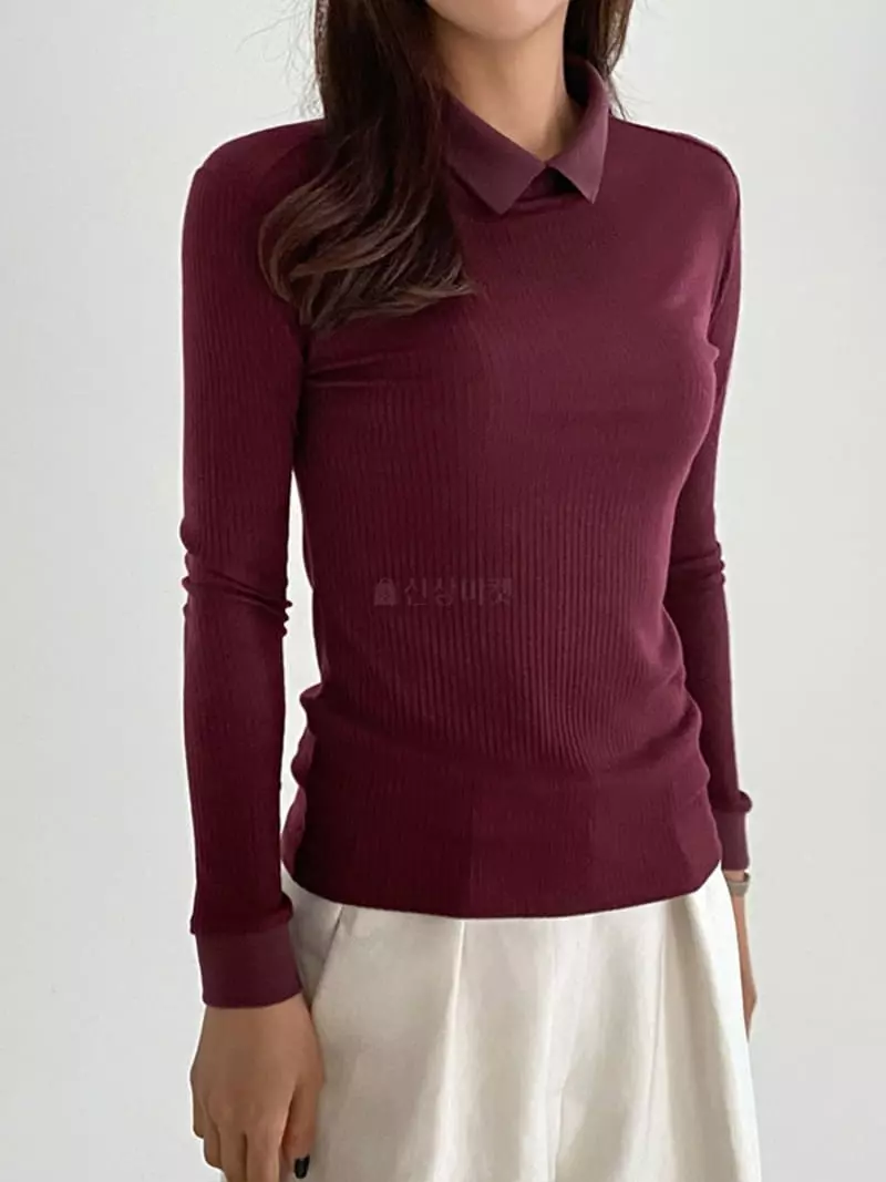 Ifuhouse - Korean Women Fashion - #womensfashion - Rib Collar Tee - 6