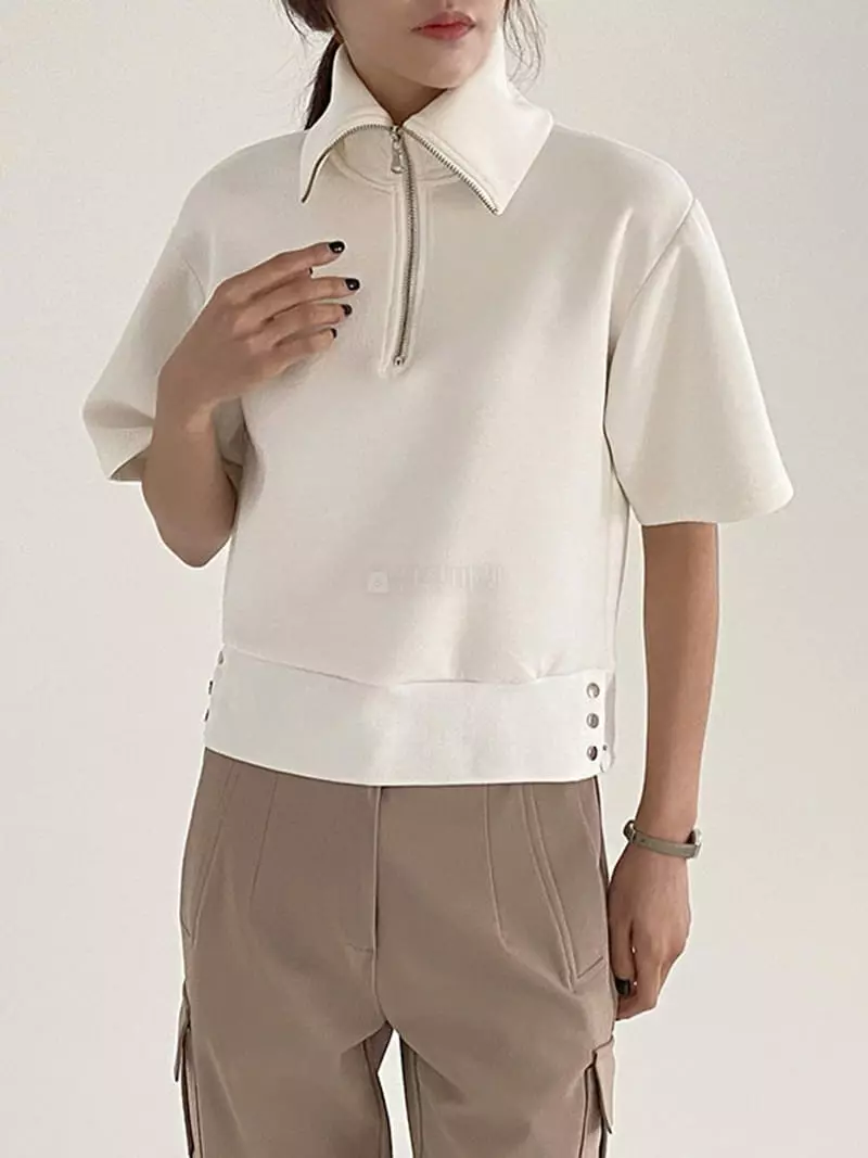 Ifuhouse - Korean Women Fashion - #momslook - Cham Zip-up Tee - 4