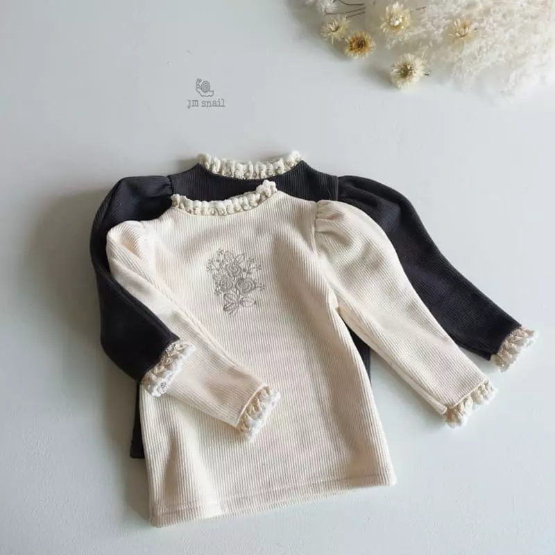 JM Snail - Korean Children Fashion - #Kfashion4kids - Flower Embroidery Puff Tee - 3