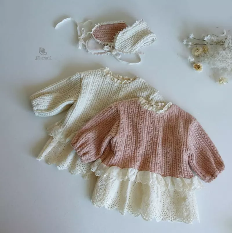 JM Snail - Korean Children Fashion - #childrensboutique - Twist Knit Lace Long Tee - 5