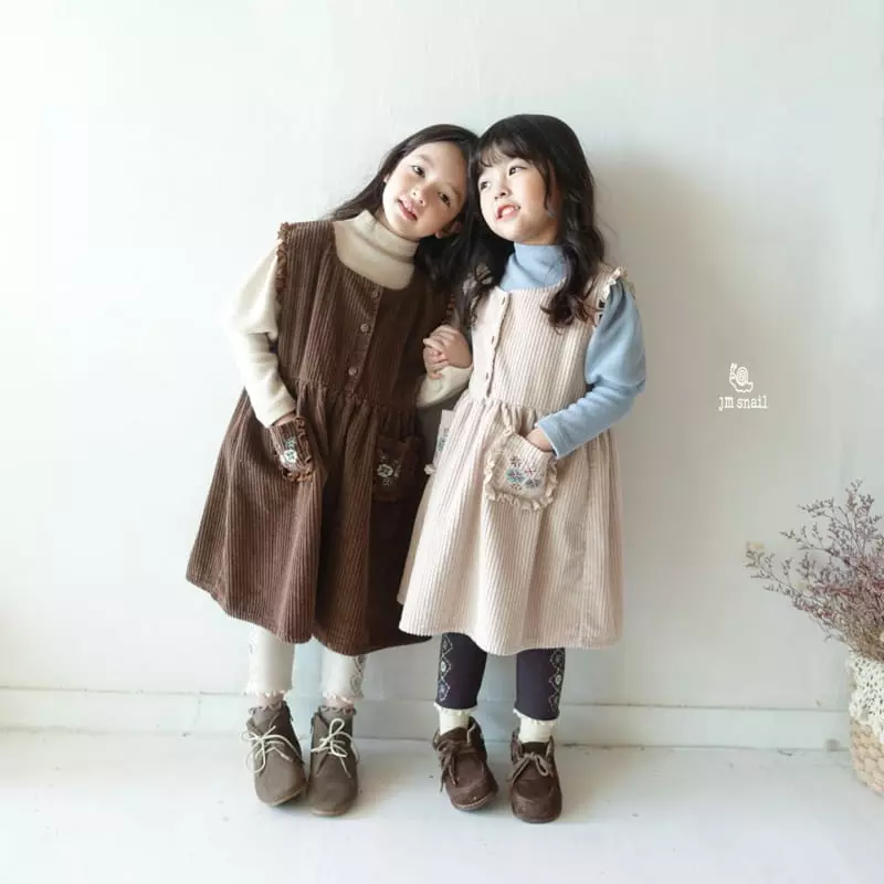 JM Snail - Korean Children Fashion - #childrensboutique - Pocket Embroidery One-piece - 6