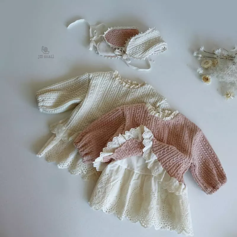 JM Snail - Korean Children Fashion - #designkidswear - Twist Knit Lace Long Tee - 6