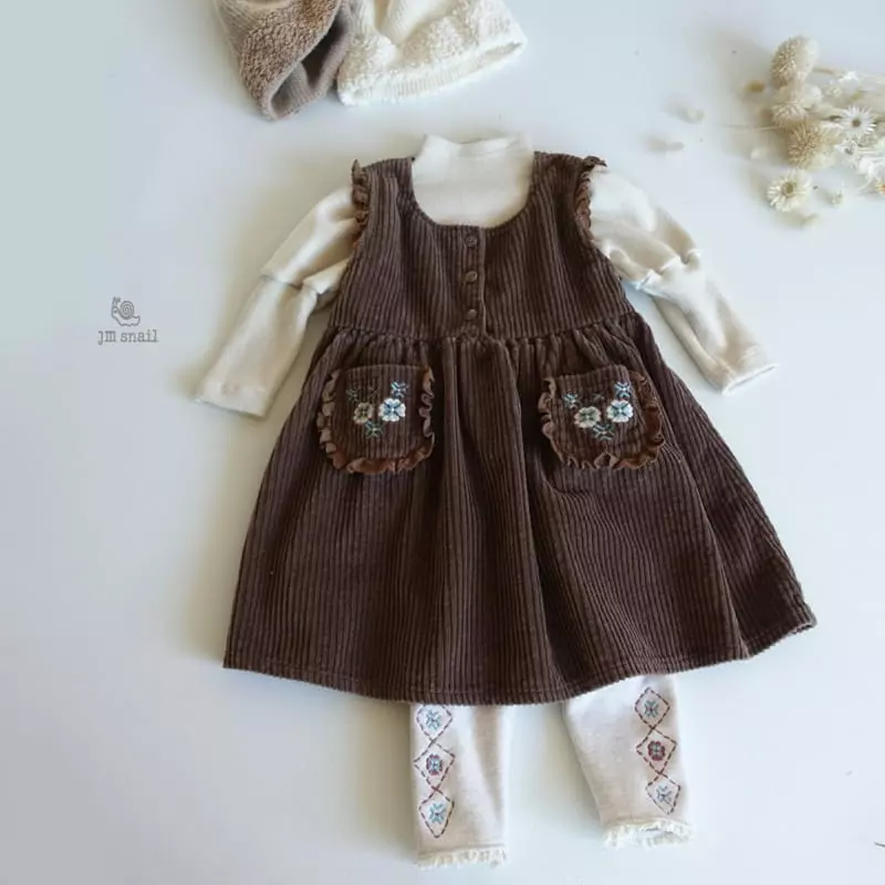 JM Snail - Korean Children Fashion - #fashionkids - Pocket Embroidery One-piece - 9