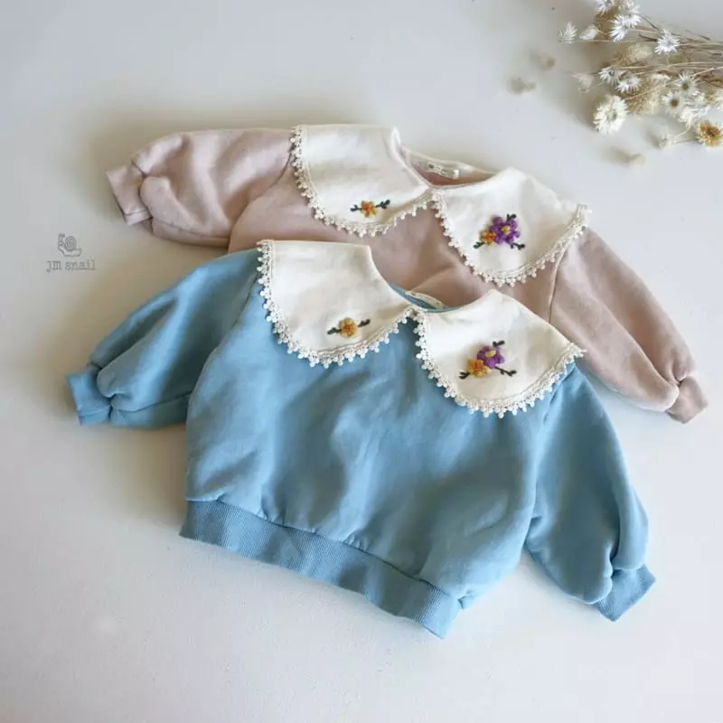 JM Snail - Korean Children Fashion - #kidsshorts - Flower Embroidery Tee - 12