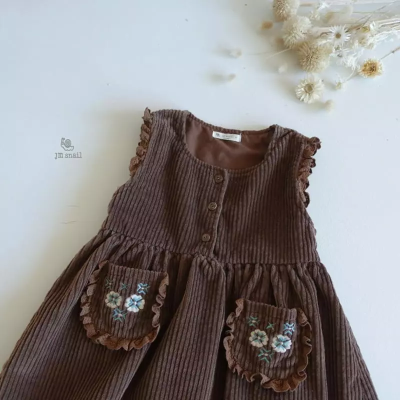 JM Snail - Korean Children Fashion - #kidsshorts - Pocket Embroidery One-piece - 10