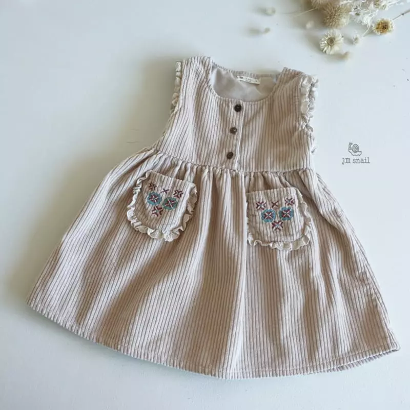 JM Snail - Korean Children Fashion - #kidsstore - Pocket Embroidery One-piece - 11