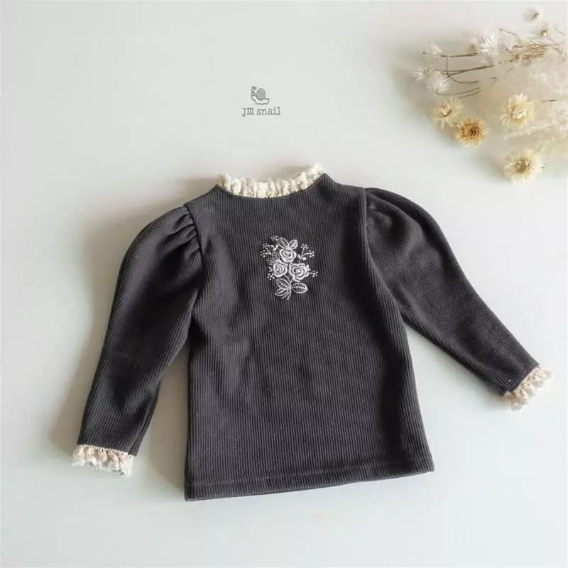 JM Snail - Korean Children Fashion - #kidsstore - Flower Embroidery Puff Tee