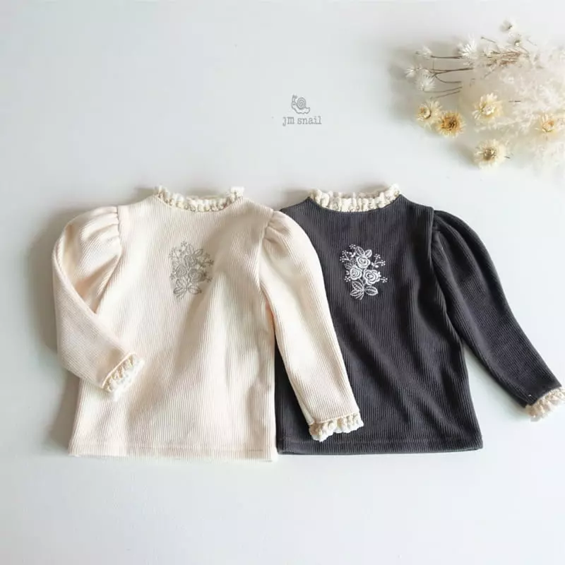 JM Snail - Korean Children Fashion - #Kfashion4kids - Flower Embroidery Puff Tee - 4