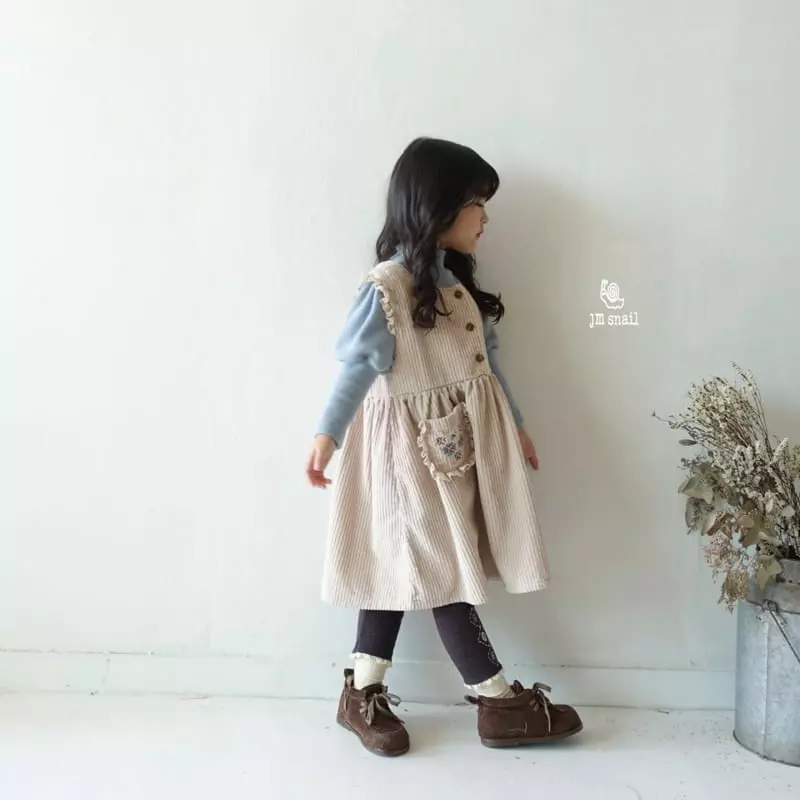 JM Snail - Korean Children Fashion - #magicofchildhood - Pocket Embroidery One-piece