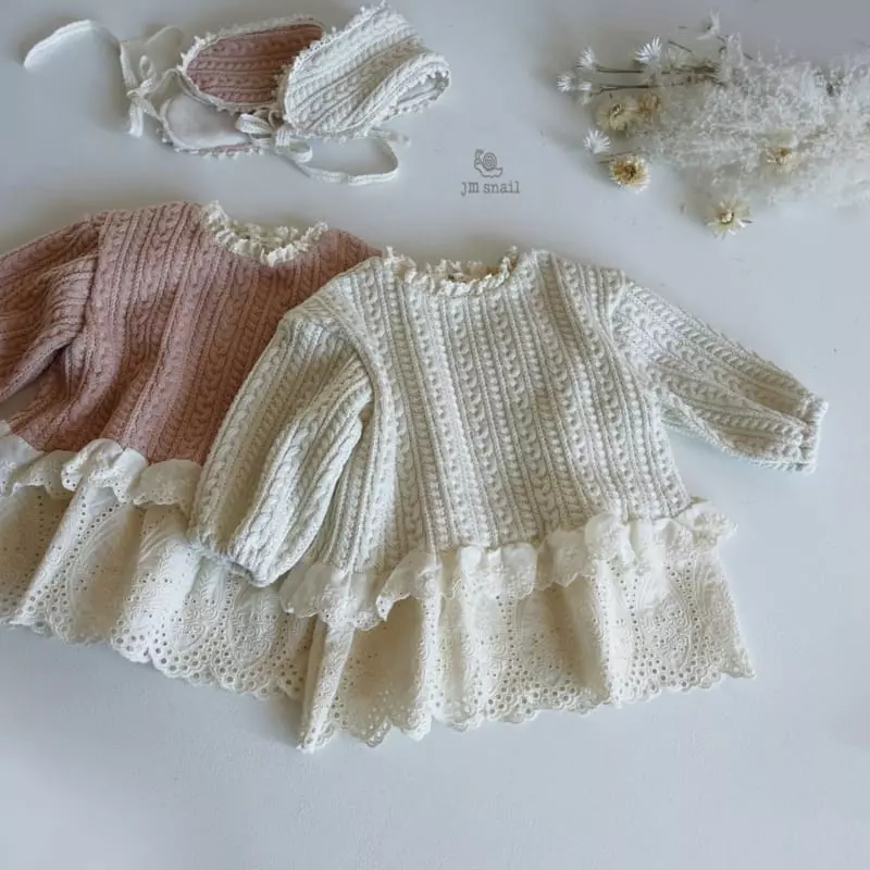 JM Snail - Korean Children Fashion - #stylishchildhood - Twist Knit Lace Long Tee - 3