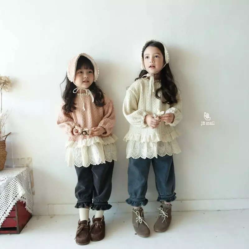 JM Snail - Korean Children Fashion - #todddlerfashion - Twist Knit Lace Long Tee
