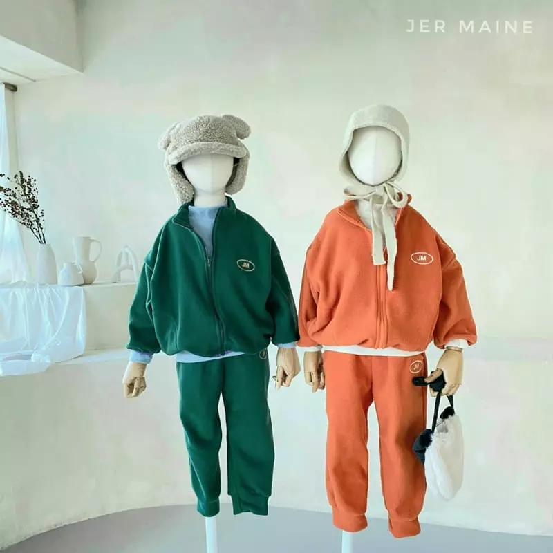 Jermaine - Korean Children Fashion - #fashionkids - Fleece Point Zip-up Set