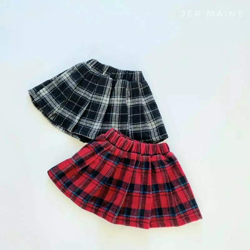 Jermaine - Korean Children Fashion - #kidzfashiontrend - Check Fleece Wrinke Skirt - 11