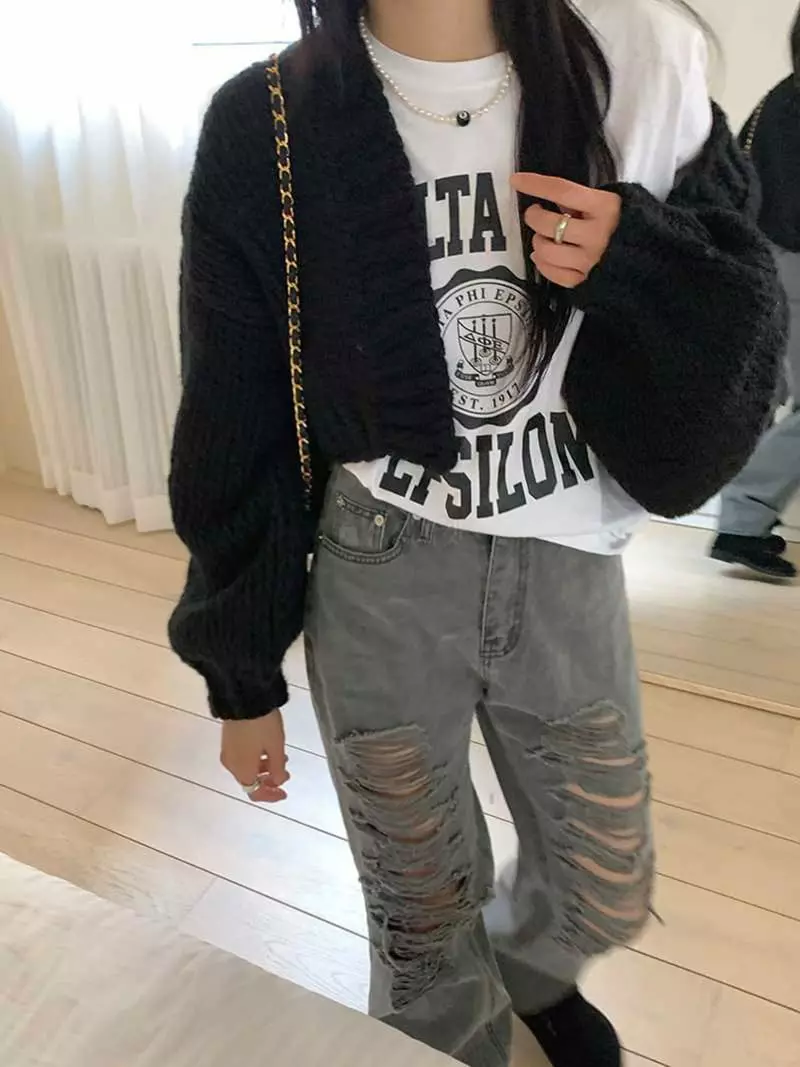 Jkichi - Korean Women Fashion - #momslook - Hand Crop Cardigan - 12