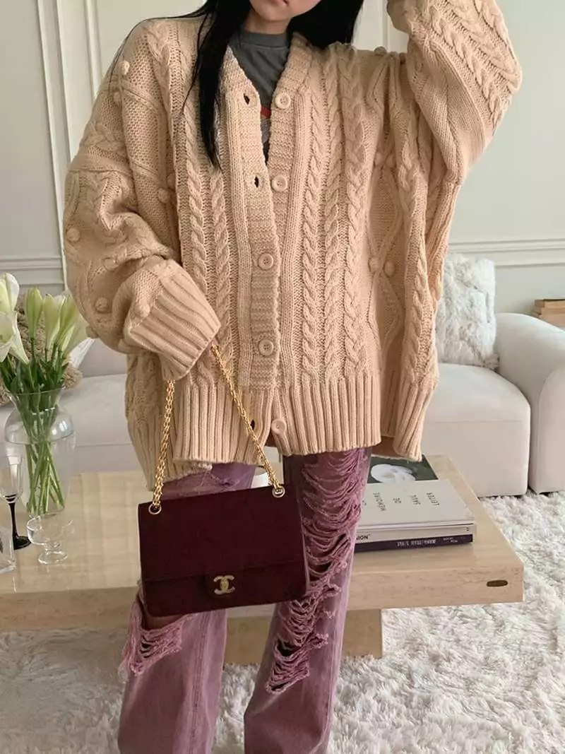 Jkichi - Korean Women Fashion - #momslook - Pompom Cardigan