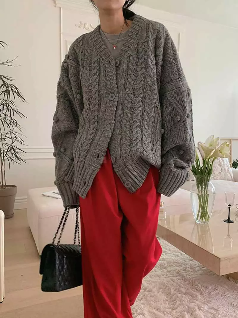 Jkichi - Korean Women Fashion - #momslook - Pompom Cardigan - 11