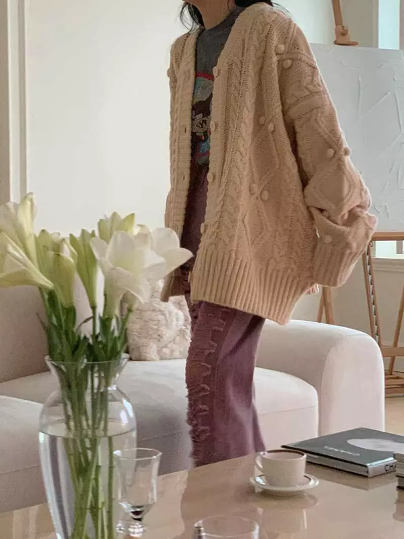 Jkichi - Korean Women Fashion - #momslook - Pompom Cardigan - 3