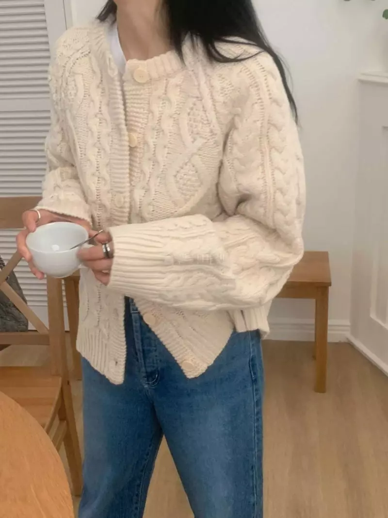 Jkichi - Korean Women Fashion - #momslook - Cable Cardigan - 12