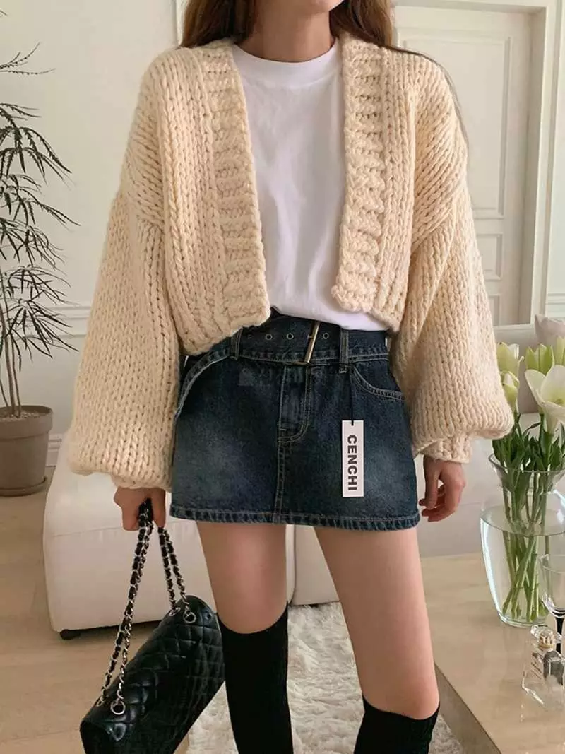 Jkichi - Korean Women Fashion - #womensfashion - Hand Crop Cardigan - 3