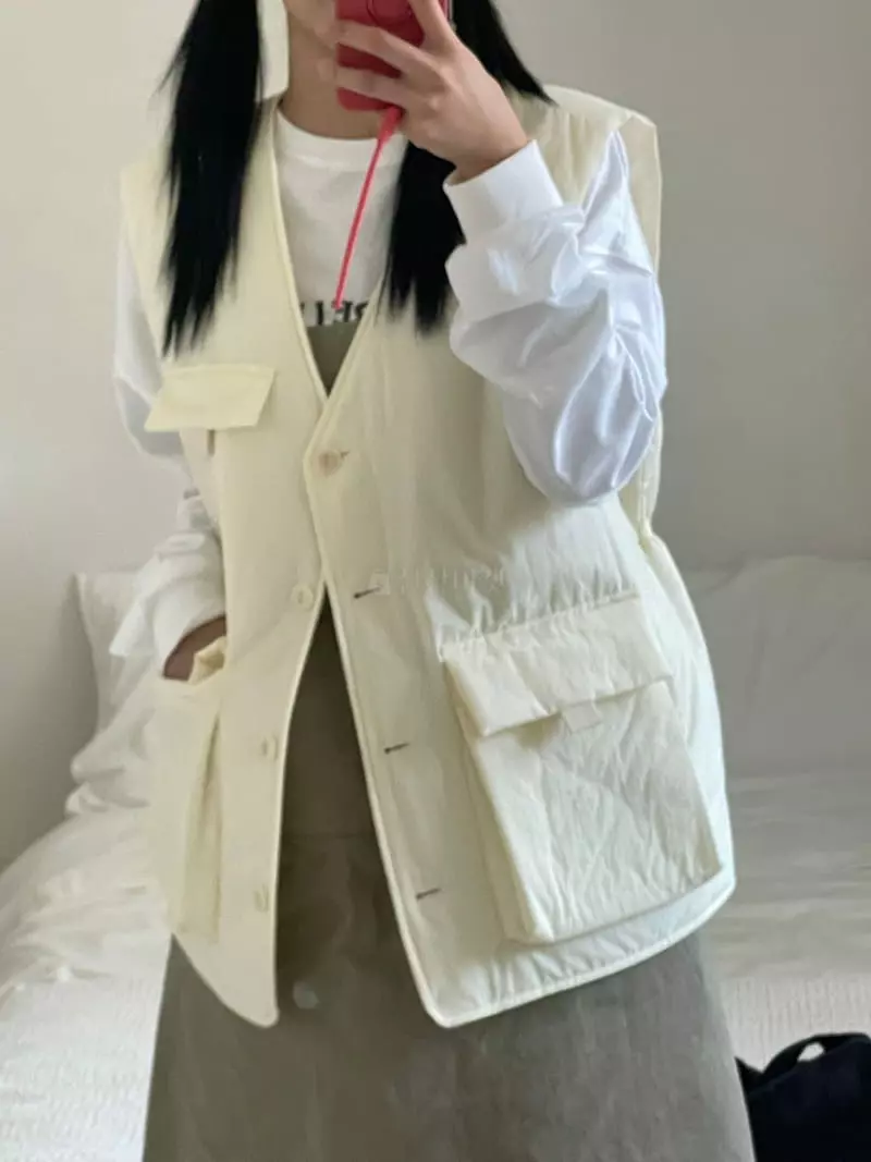 Kare - Korean Women Fashion - #momslook - Pocket Padding Vest - 5