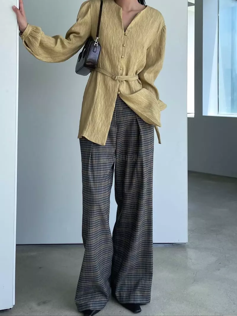 Kare - Korean Women Fashion - #womensfashion - Wrinkle Check Pants - 3