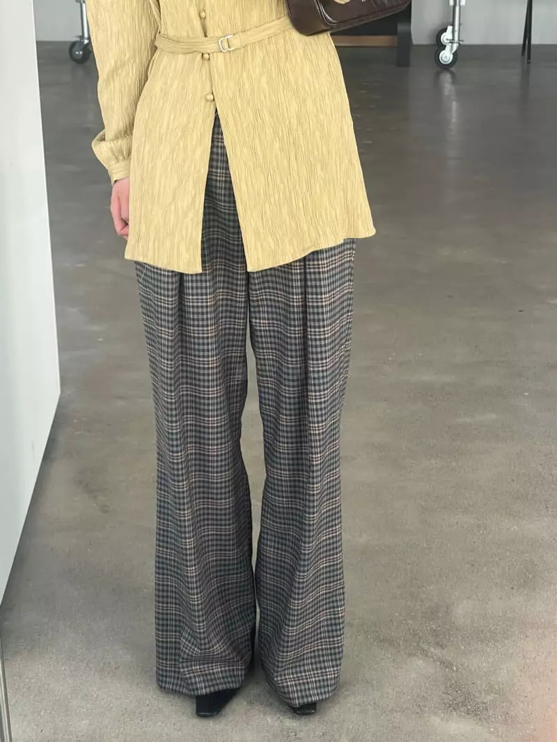 Kare - Korean Women Fashion - #womensfashion - Wrinkle Check Pants - 5