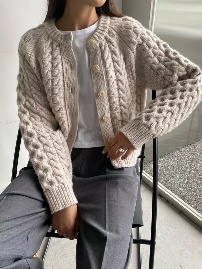 Knock - Korean Women Fashion - #momslook - Cable Cardigan