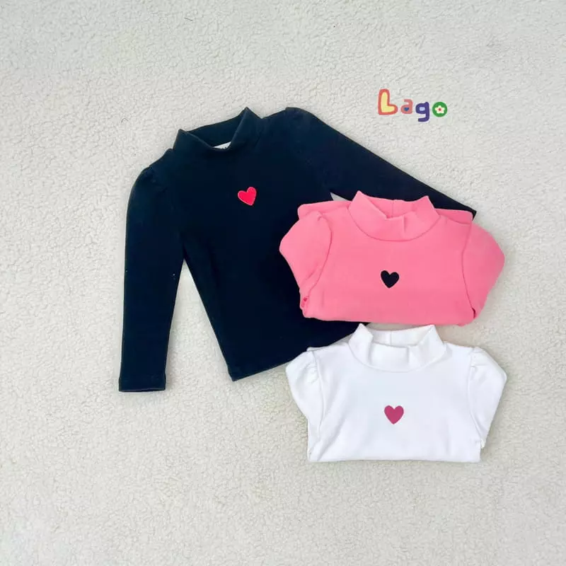 Lago - Korean Children Fashion - #fashionkids - Heart Turtleneck Tee
