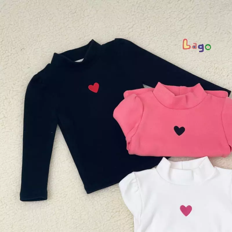 Lago - Korean Children Fashion - #kidsshorts - Heart Turtleneck Tee - 2
