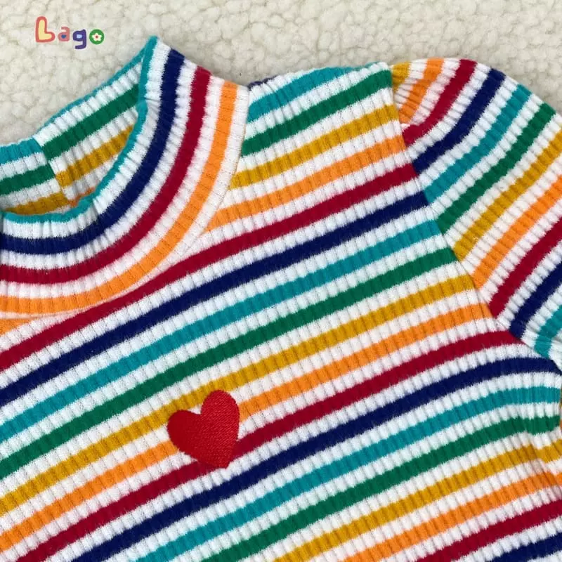 Lago - Korean Children Fashion - #kidsshorts - Heart Stripes Tee - 4