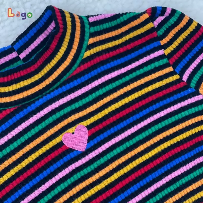 Lago - Korean Children Fashion - #kidzfashiontrend - Heart Stripes Tee - 5