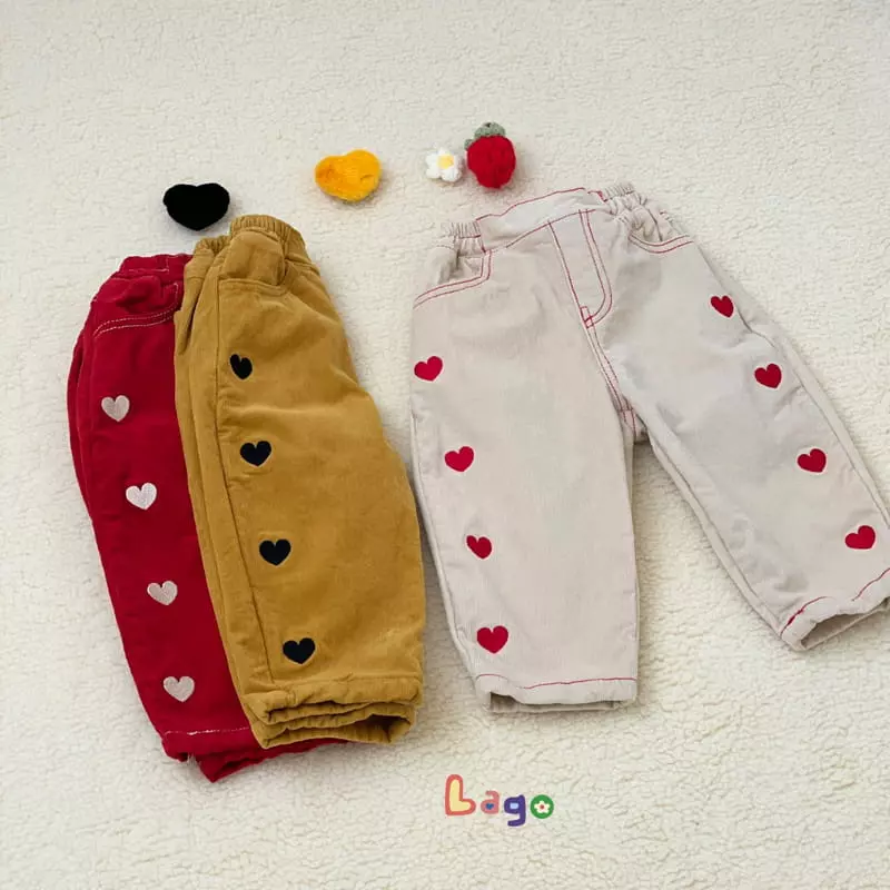 Lago - Korean Children Fashion - #littlefashionista - Heart Embroidery Pants