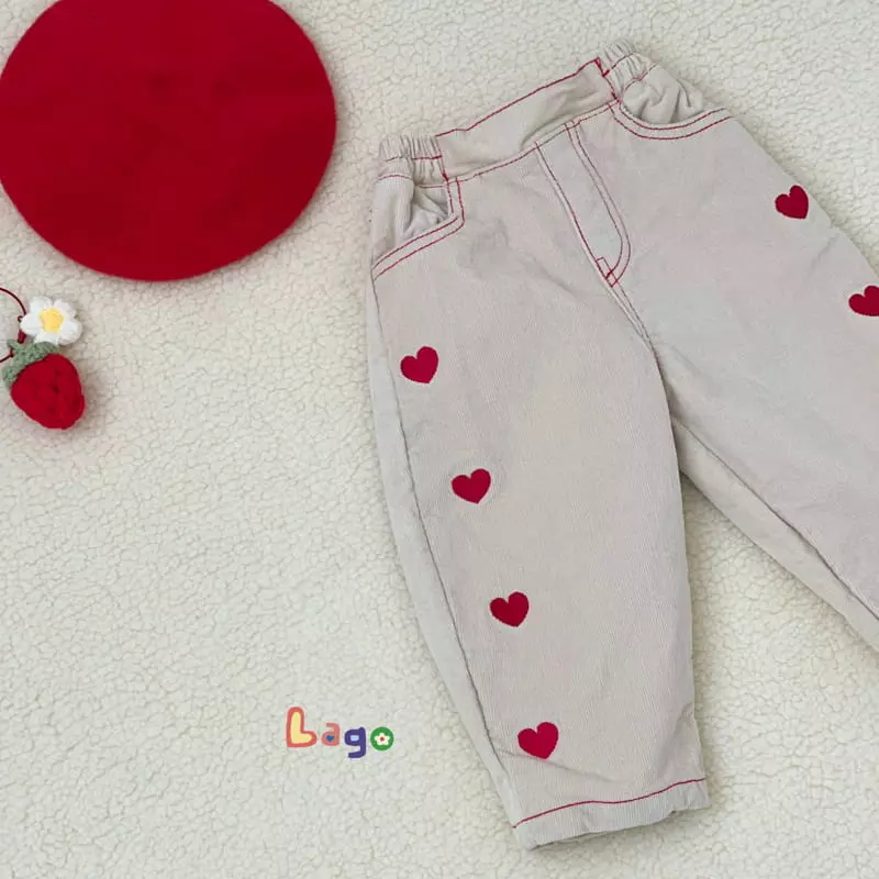 Lago - Korean Children Fashion - #minifashionista - Heart Embroidery Pants - 3