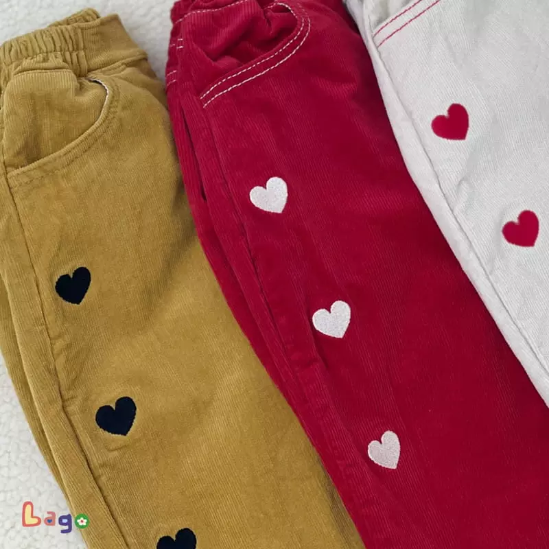Lago - Korean Children Fashion - #stylishchildhood - Heart Embroidery Pants - 7