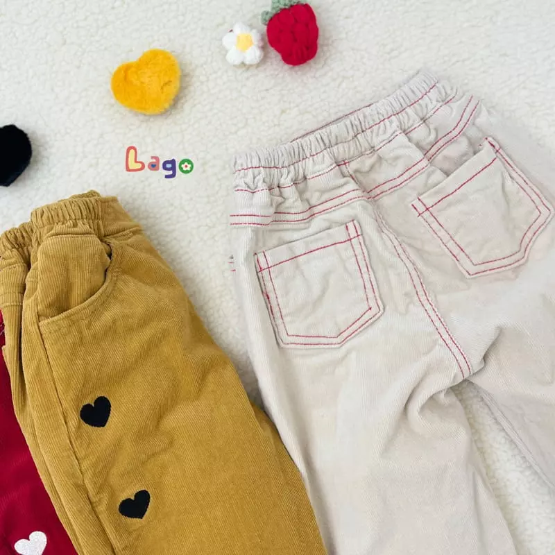 Lago - Korean Children Fashion - #toddlerclothing - Heart Embroidery Pants - 6