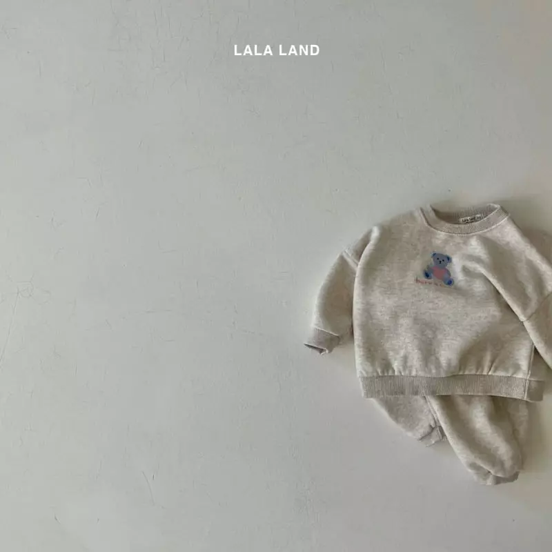 Lalaland - Korean Baby Fashion - #babyoutfit - Beeb Heart Bear Top Bottom Set - 12