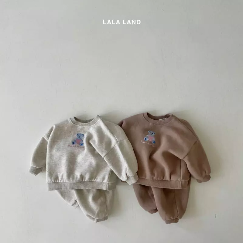Lalaland - Korean Baby Fashion - #onlinebabyshop - Beeb Heart Bear Top Bottom Set