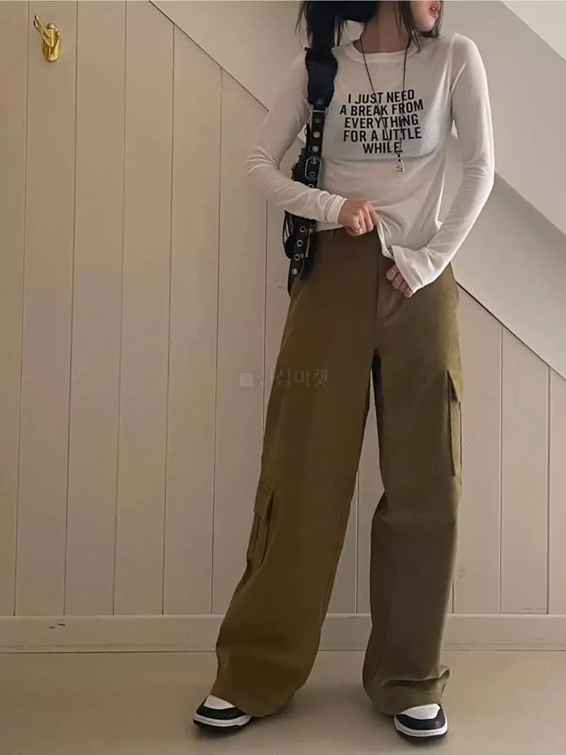 Lovemoment - Korean Women Fashion - #momslook - Rib Cargo Pants