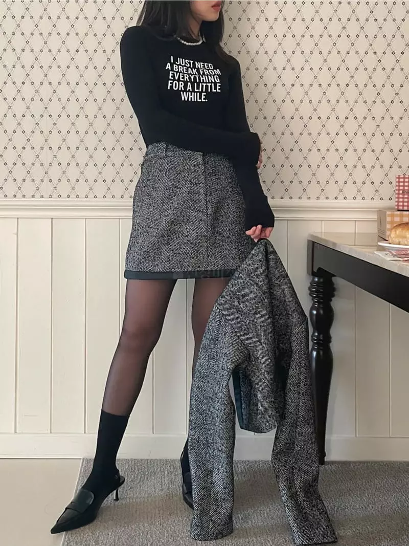 Lovemoment - Korean Women Fashion - #thelittlethings - Herringbone SKirt - 4