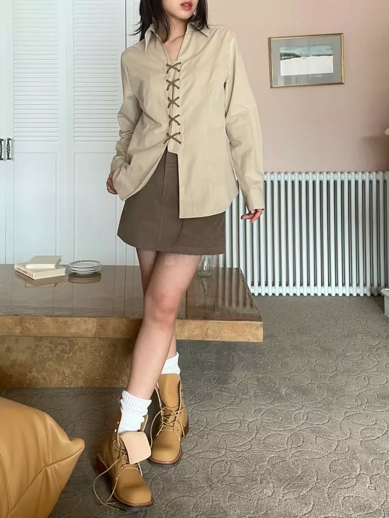Lovemoment - Korean Women Fashion - #momslook - Peach Eyelet Shirt - 11