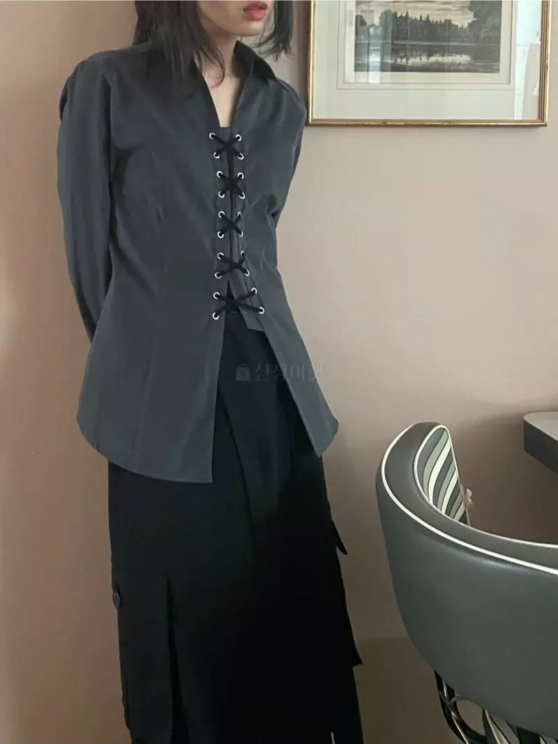 Lovemoment - Korean Women Fashion - #momslook - Peach Eyelet Shirt - 3