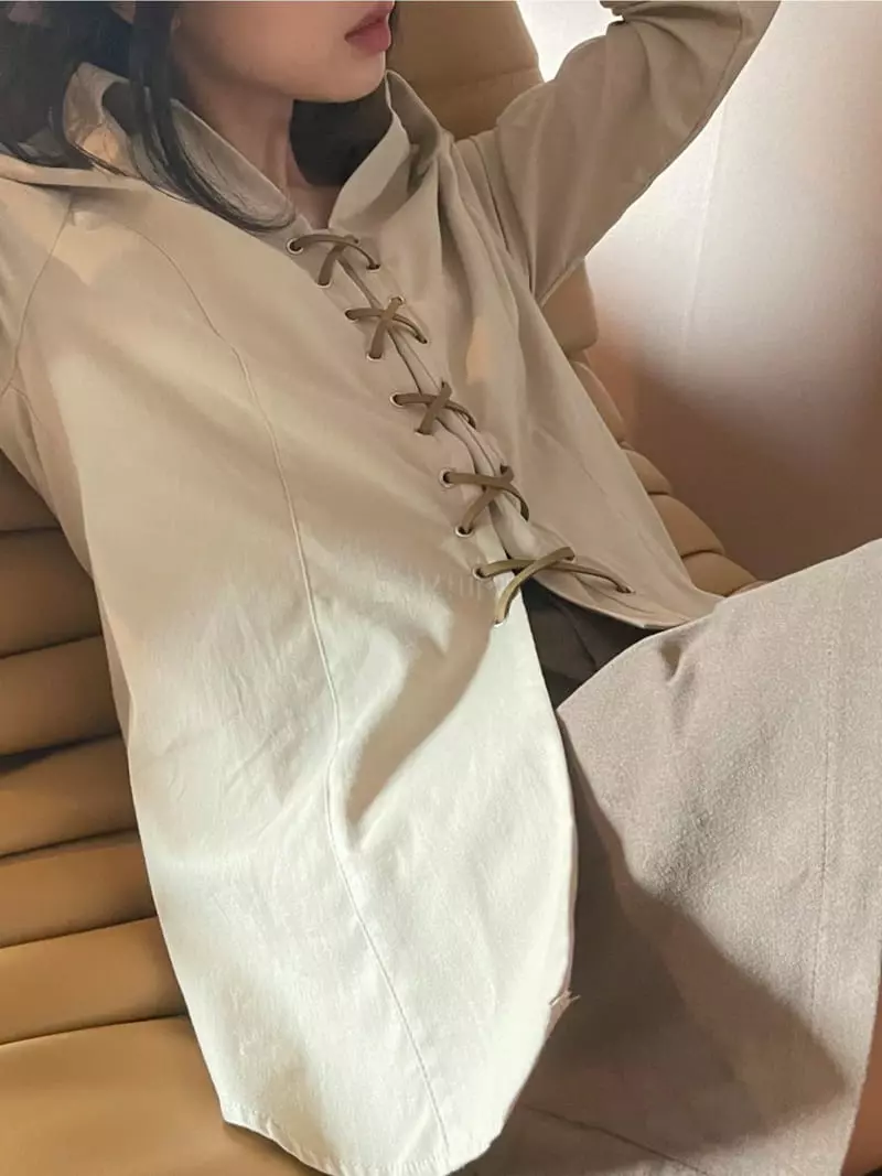 Lovemoment - Korean Women Fashion - #momslook - Peach Eyelet Shirt - 5