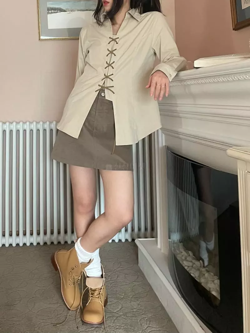 Lovemoment - Korean Women Fashion - #momslook - Peach Eyelet Shirt - 7