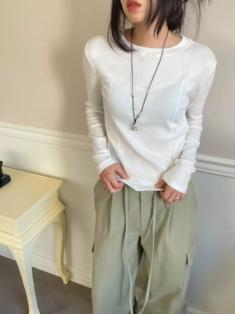 Lovemoment - Korean Women Fashion - #momslook - Stitch Line Tee - 7