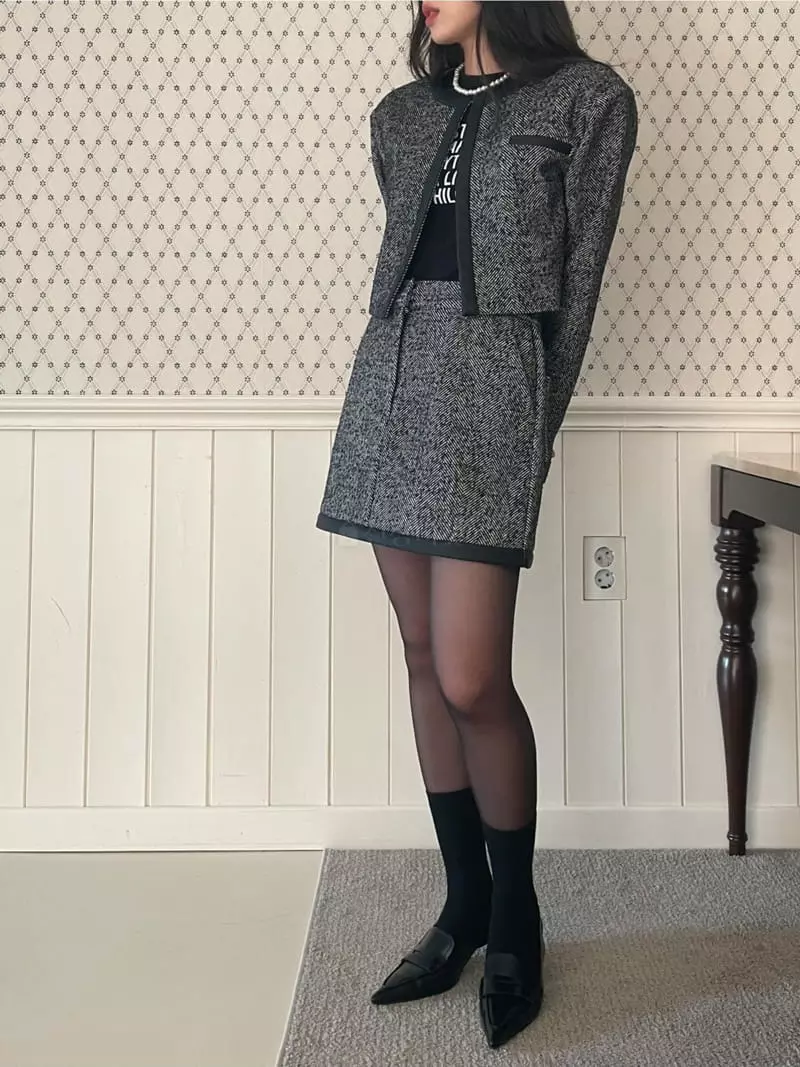 Lovemoment - Korean Women Fashion - #vintageinspired - Herringbone Skirt - 3