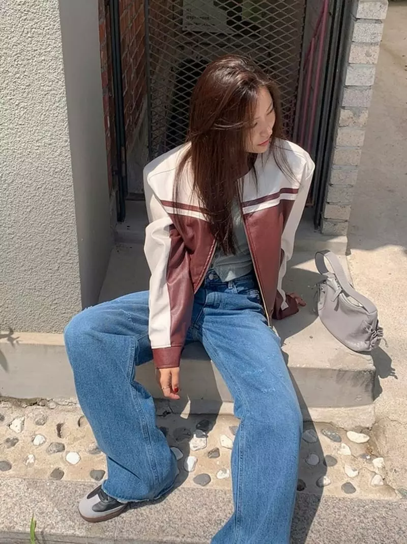Lovemoment - Korean Women Fashion - #vintageinspired - Leather Biker Jumper - 4