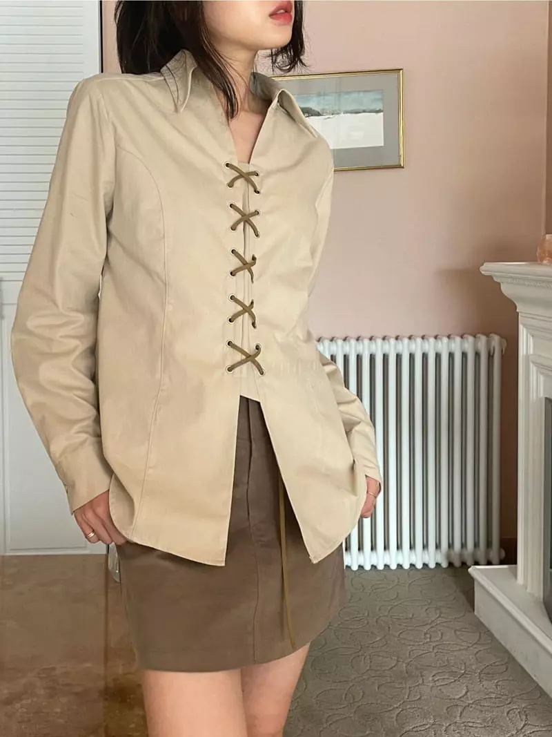 Lovemoment - Korean Women Fashion - #womensfashion - Peach Eyelet Shirt - 10
