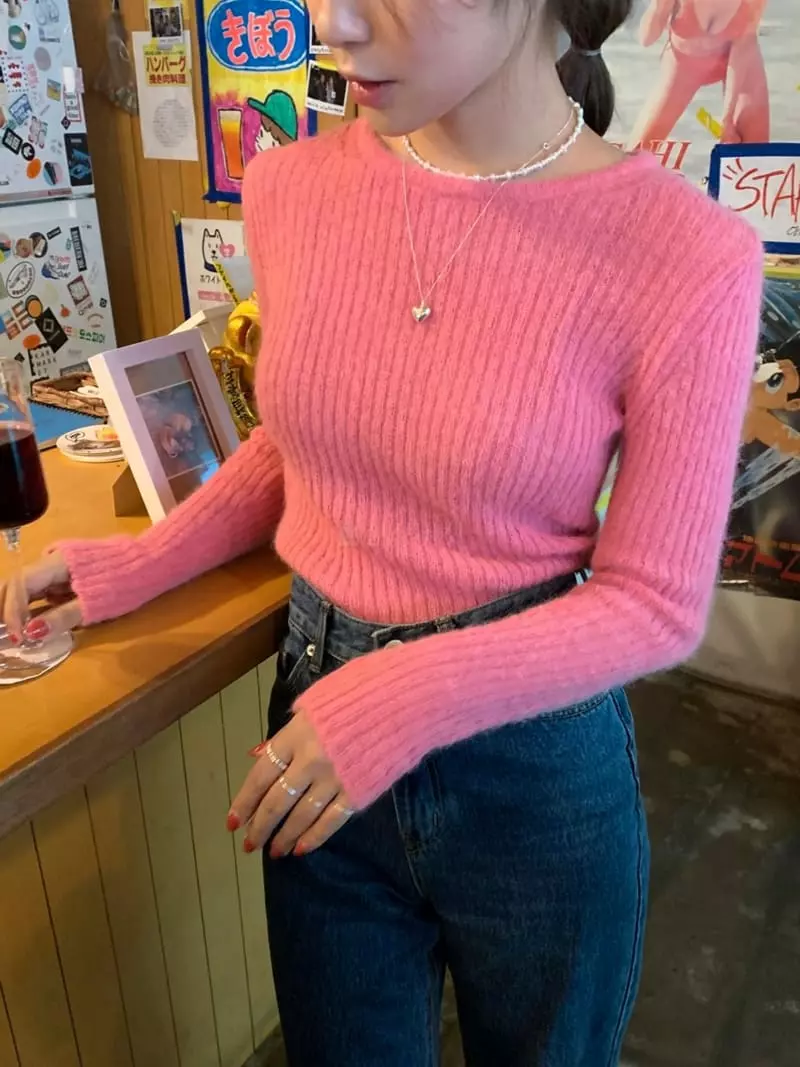 Lovemoment - Korean Women Fashion - #womensfashion - Love Rib Alpaca Knit Tee - 3